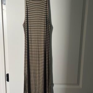 Forever 21 Tan and Black Striped Sleeveless Maxi Dress